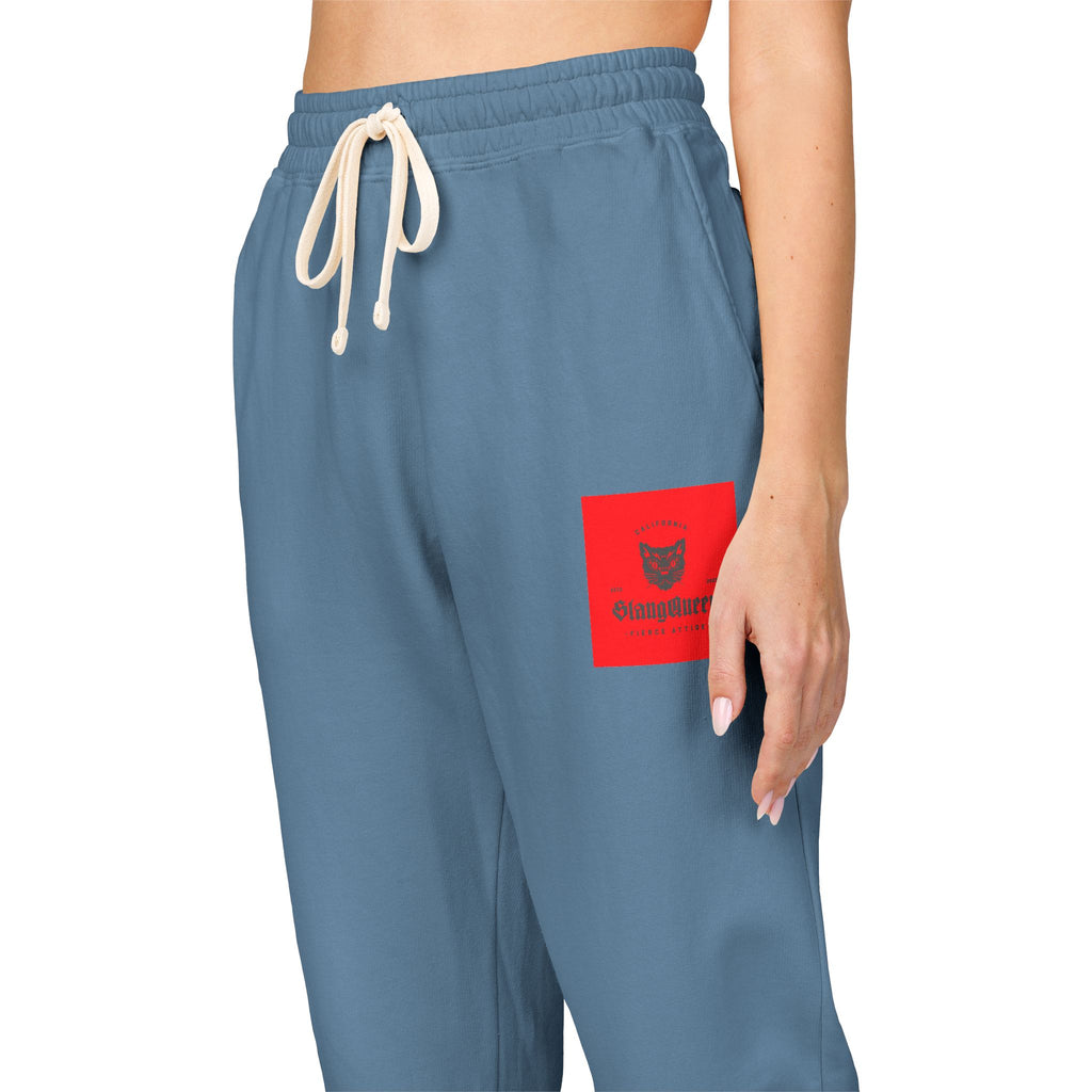 Embroidered Red Patch Sweatpants — Cozy Garment-Dyed Fleece Joggers