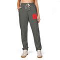 Embroidered Red Patch Sweatpants — Cozy Garment-Dyed Fleece Joggers