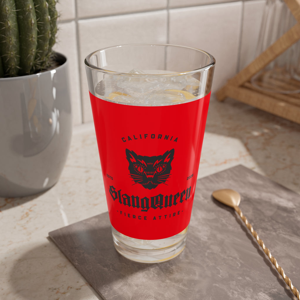 Mixing Glass — SlangQueen Red Cat Logo 16oz Cocktail Mixing Glass