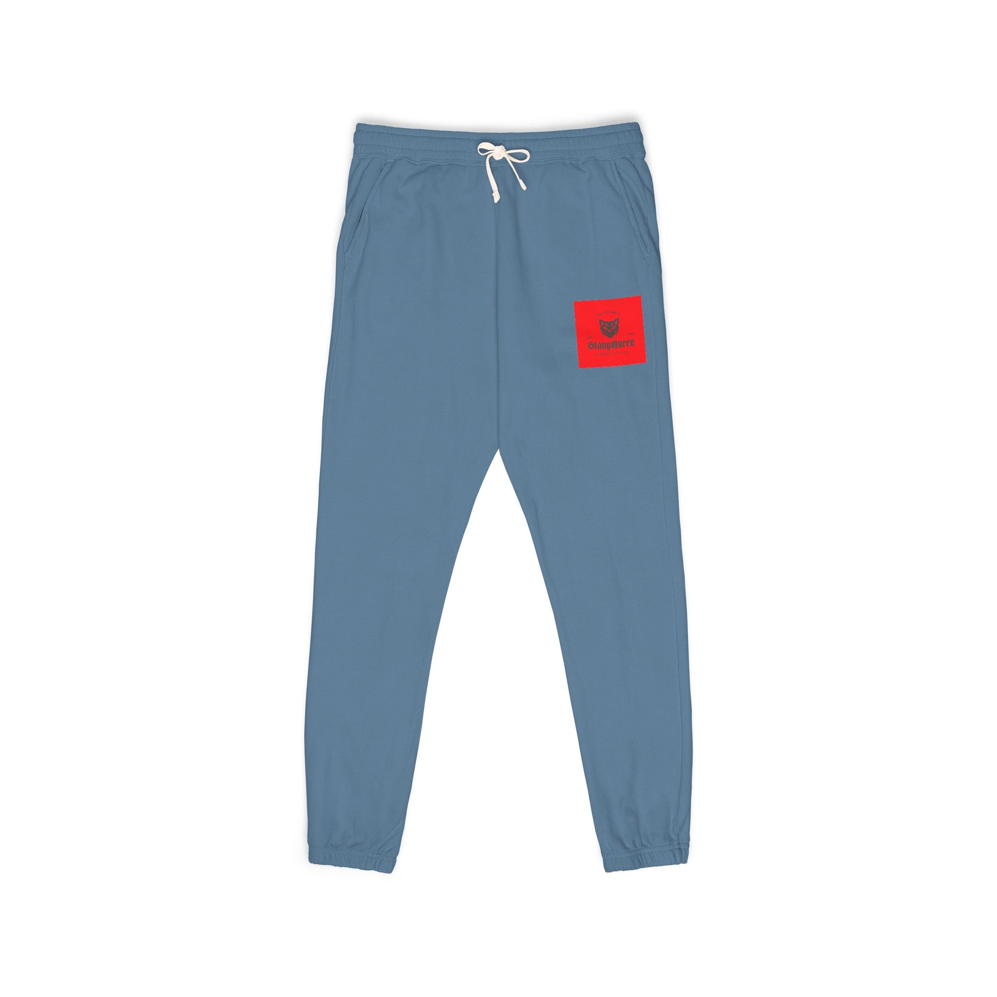Embroidered Red Patch Sweatpants — Cozy Garment-Dyed Fleece Joggers