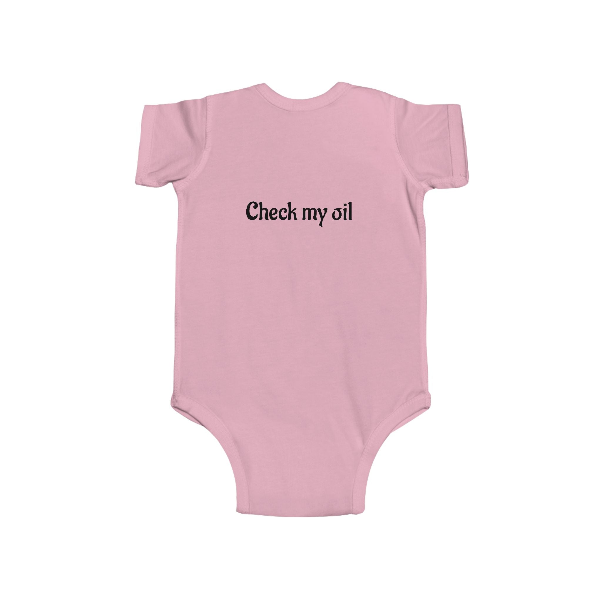 Funny Baby Bodysuit – “Mom and Dad’s duties: Change my diaper ASAP. Please & Thank you!” (Check My Oil Back)