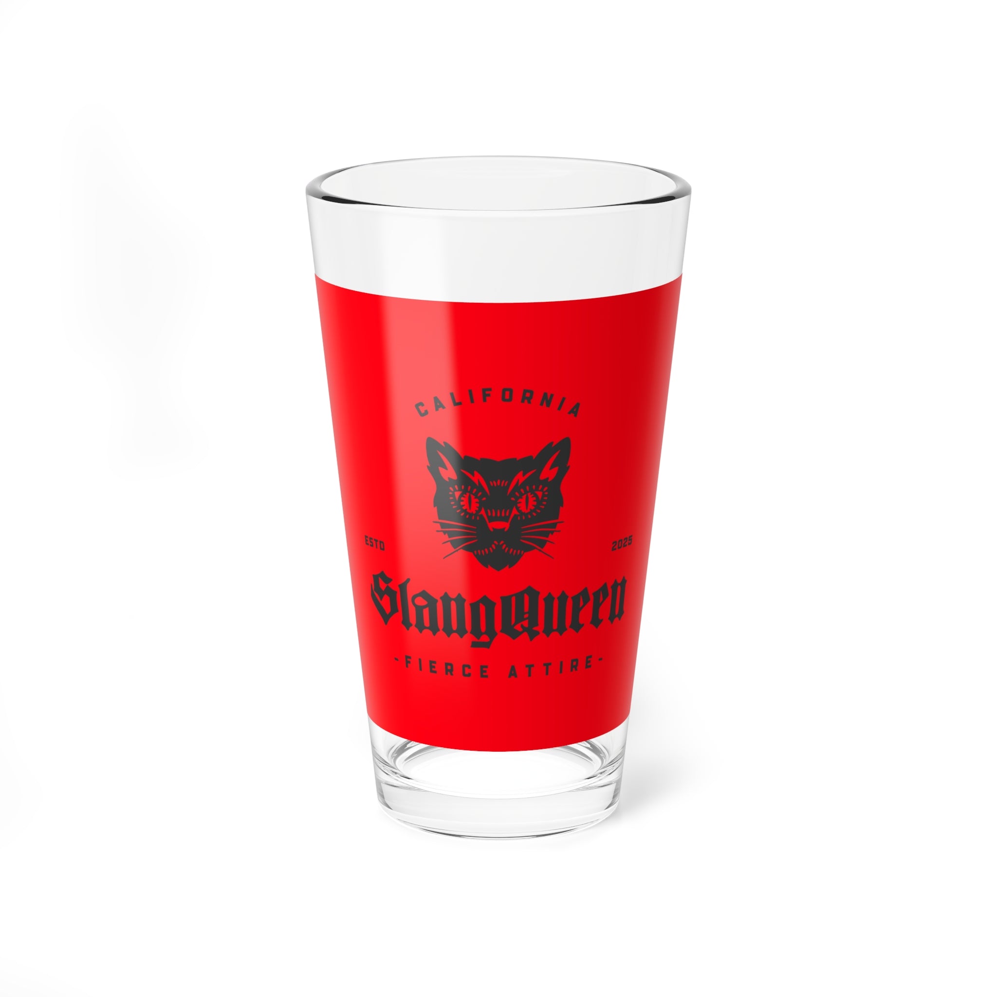Mixing Glass — SlangQueen Red Cat Logo 16oz Cocktail Mixing Glass