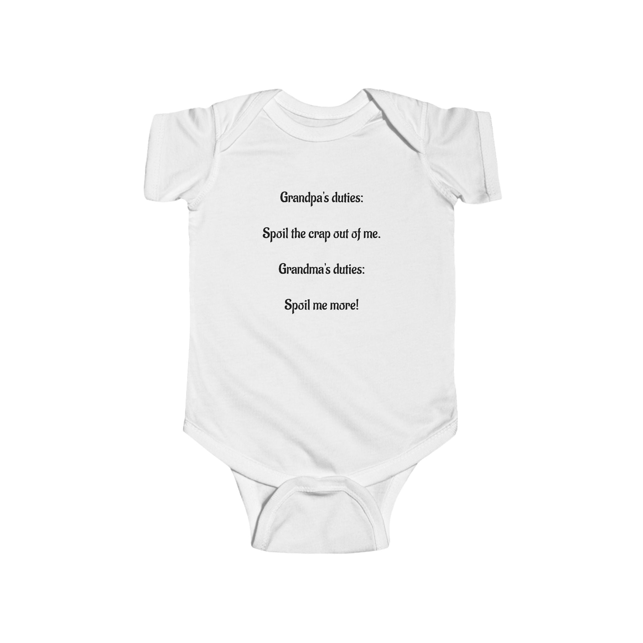 Grandma vs. Grandpa Funny Baby Bodysuit – “Spoil me more!” Infant Onesie