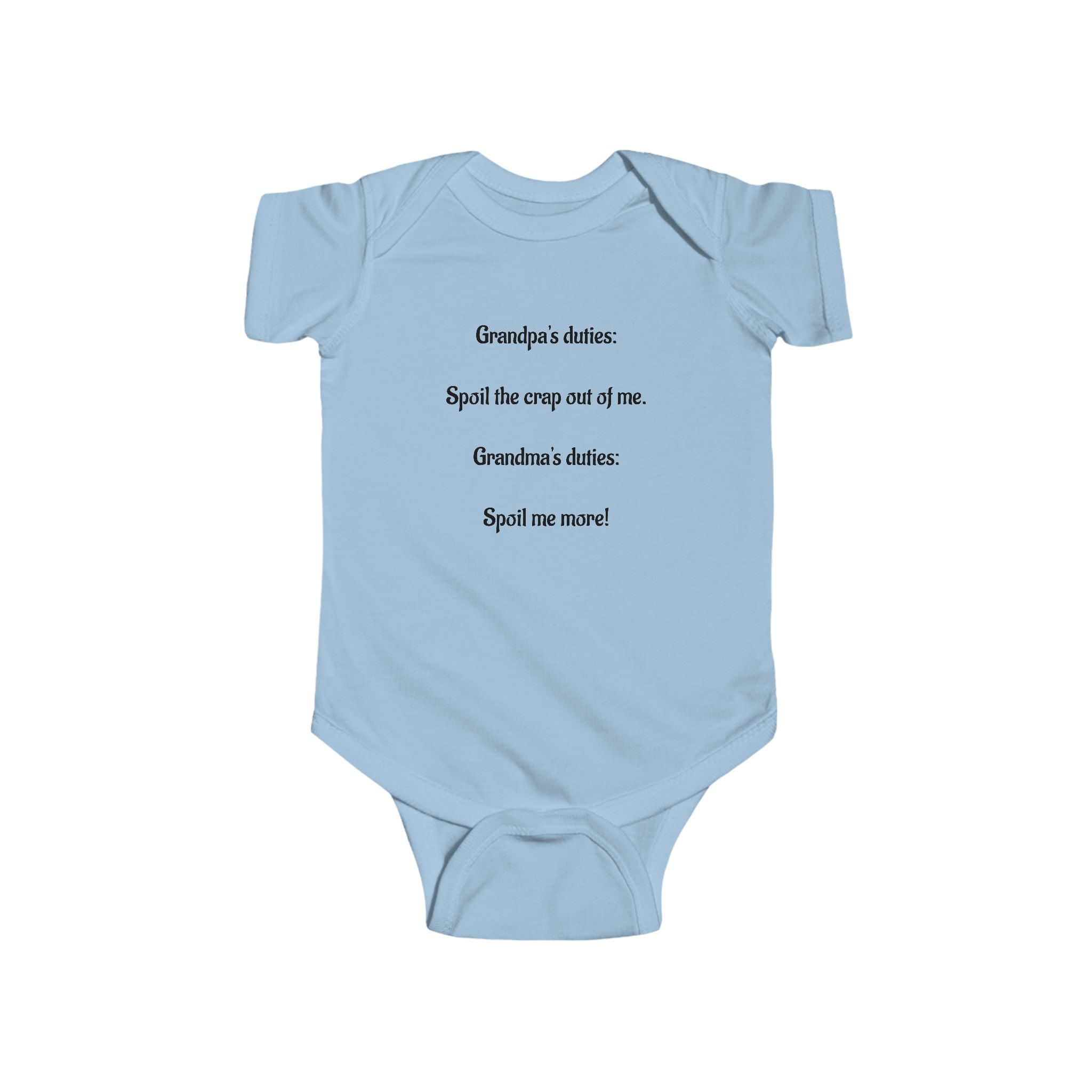 Grandma vs. Grandpa Funny Baby Bodysuit – “Spoil me more!” Infant Onesie