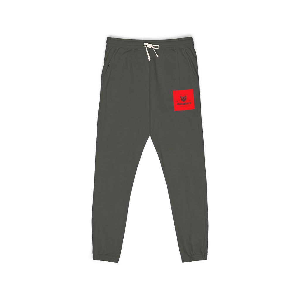 Embroidered Red Patch Sweatpants — Cozy Garment-Dyed Fleece Joggers