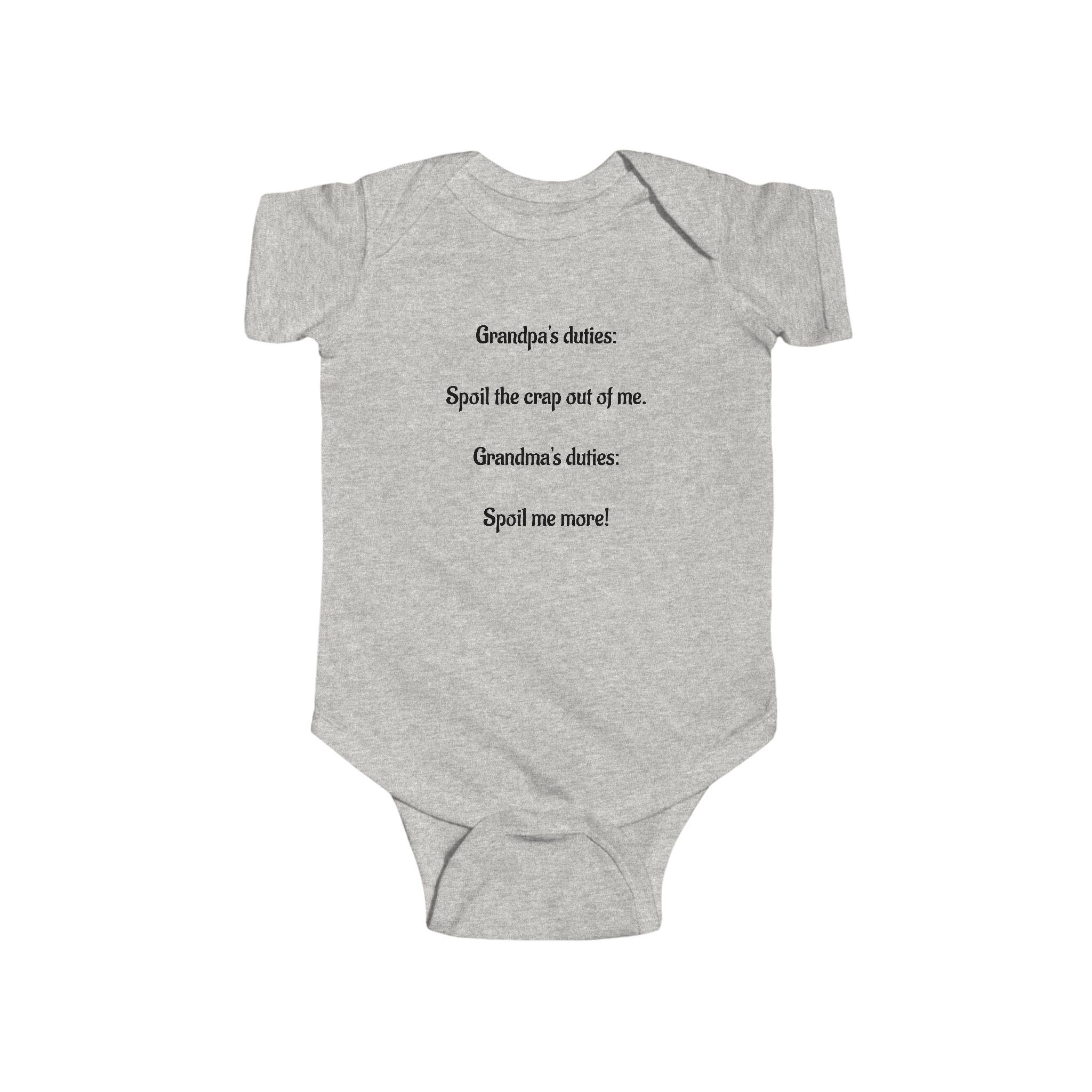 Grandma vs. Grandpa Funny Baby Bodysuit – “Spoil me more!” Infant Onesie