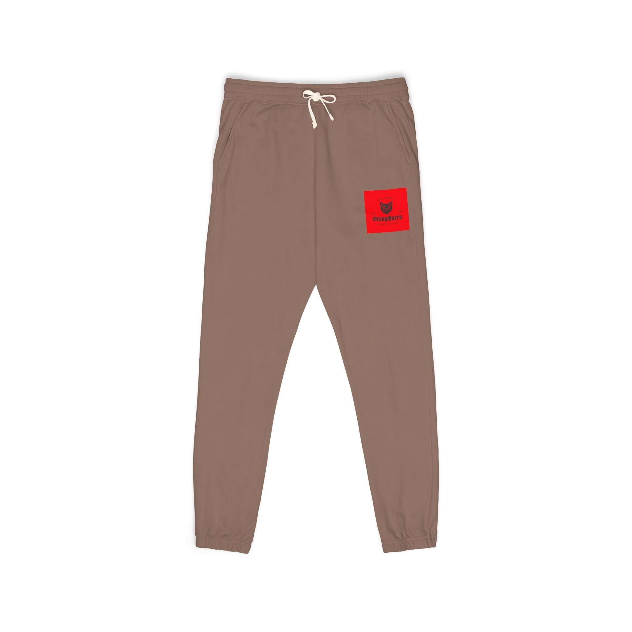 Embroidered Red Patch Sweatpants — Cozy Garment-Dyed Fleece Joggers